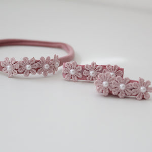 Delicate dusky pink daisy & pearl  flowers - Clip or headband