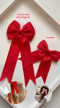 Load image into Gallery viewer, Large red tail pinch ribbon bows