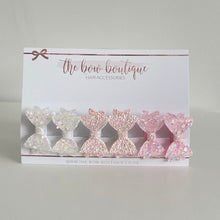 Load image into Gallery viewer, Mini baby set of pigtail glitter bows | clips or bobbles