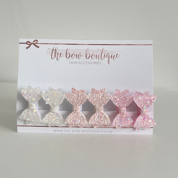 Mini baby set of pigtail glitter bows | clips or bobbles