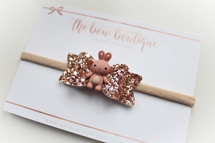 Copper small chunky  bunny bow - Easter