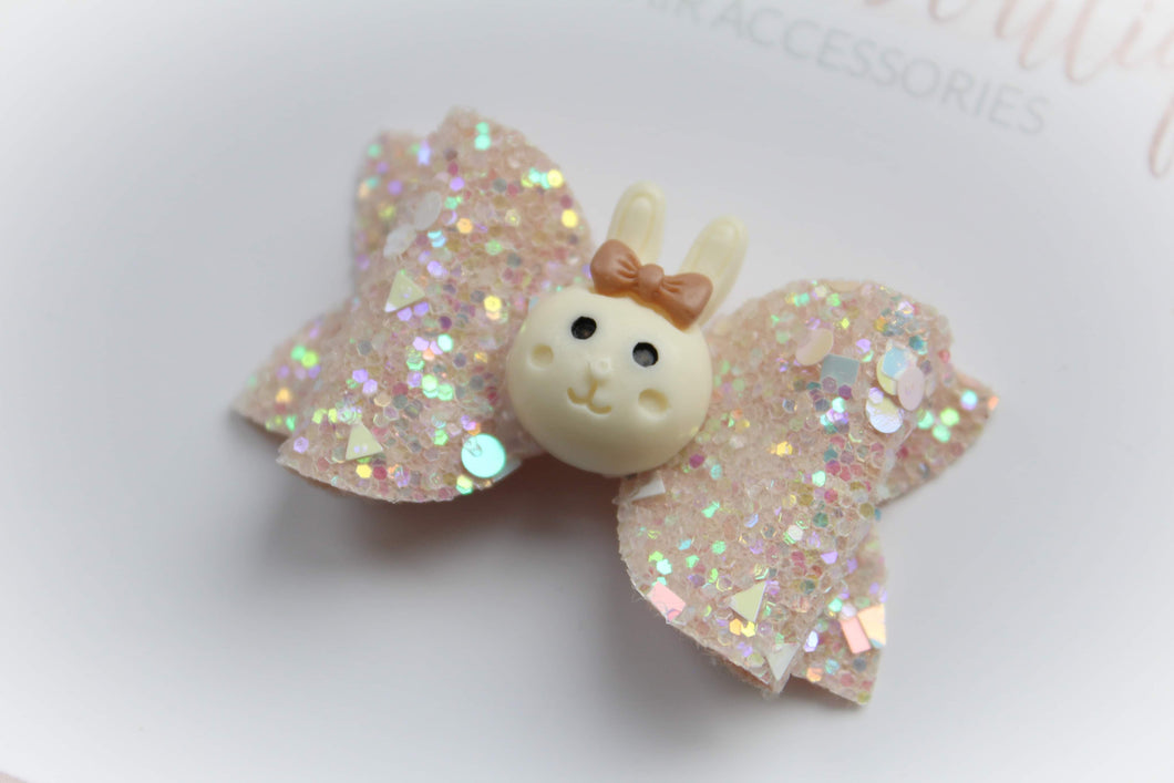 Nude glitter mini deluxe bunny bows - Easter