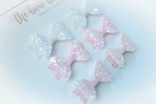 Load image into Gallery viewer, Mini baby set of pigtail glitter bows | clips or bobbles