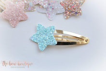 Load image into Gallery viewer, Glitter star snappy clips (25 colours)