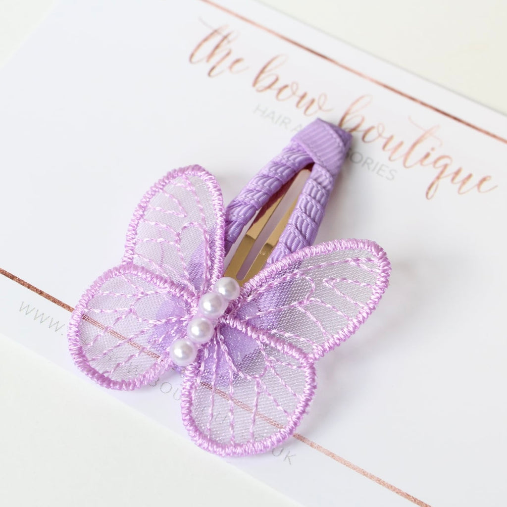 Delicate pearl butterfly snappy clips | 9 colours