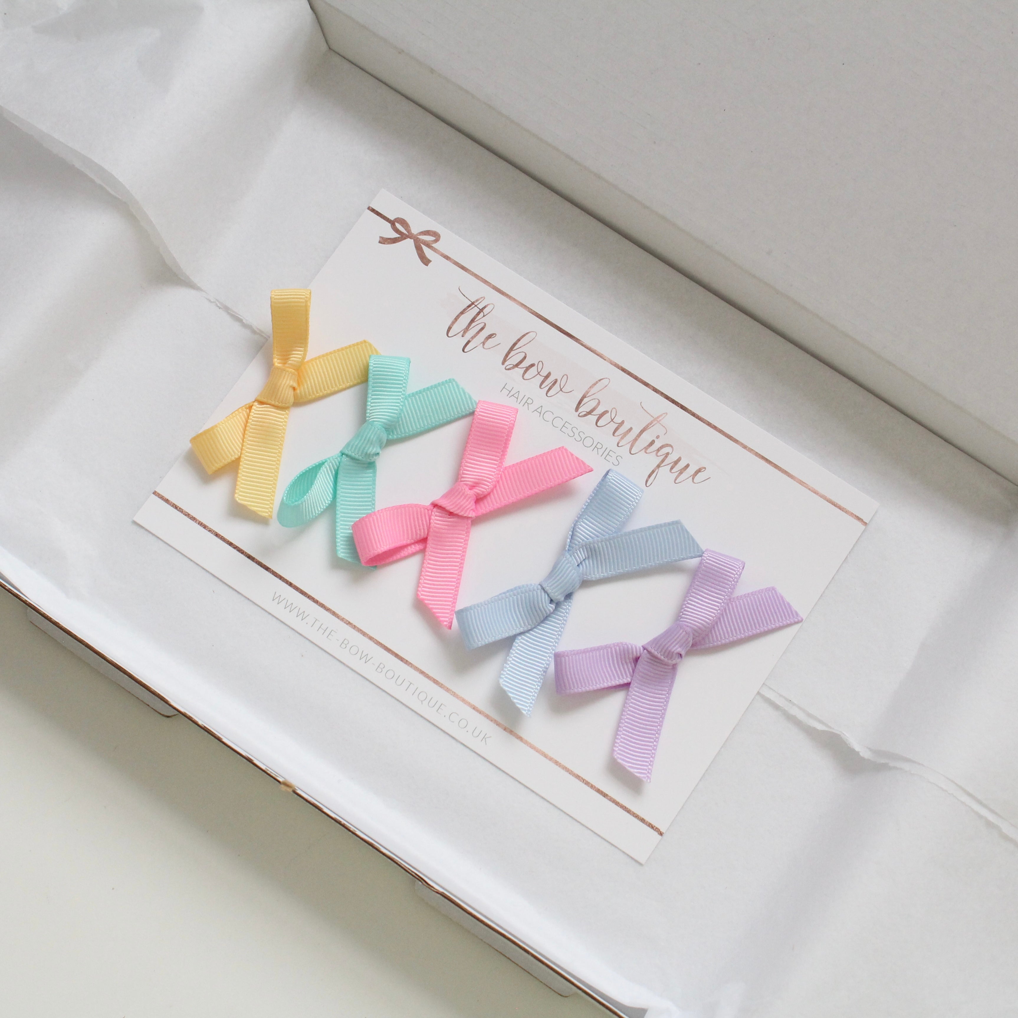 Hand tied summer ribbon bow clip set