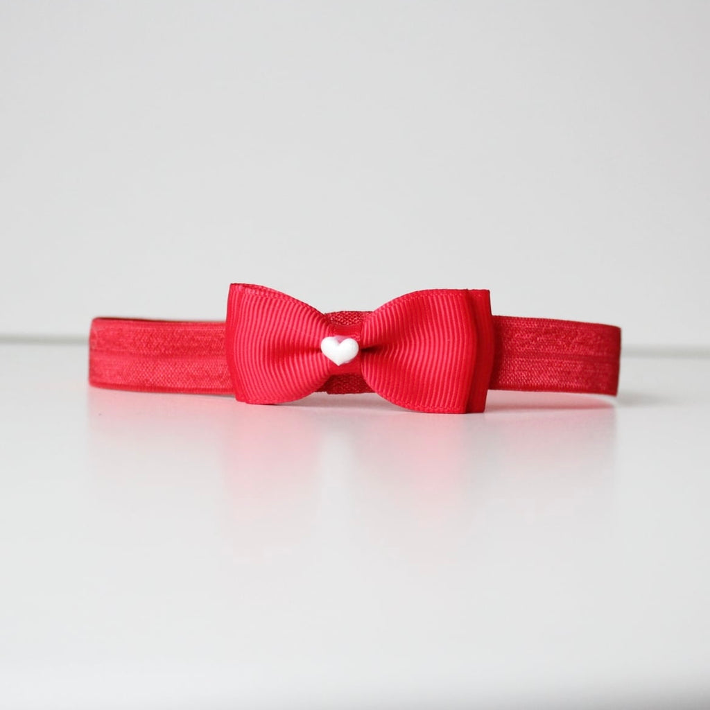 Red heart ribbon pinch bow | Clip, headband or bobble