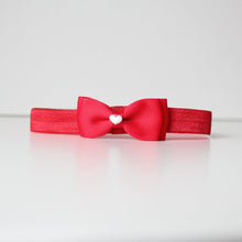 Load image into Gallery viewer, Red heart ribbon pinch bows