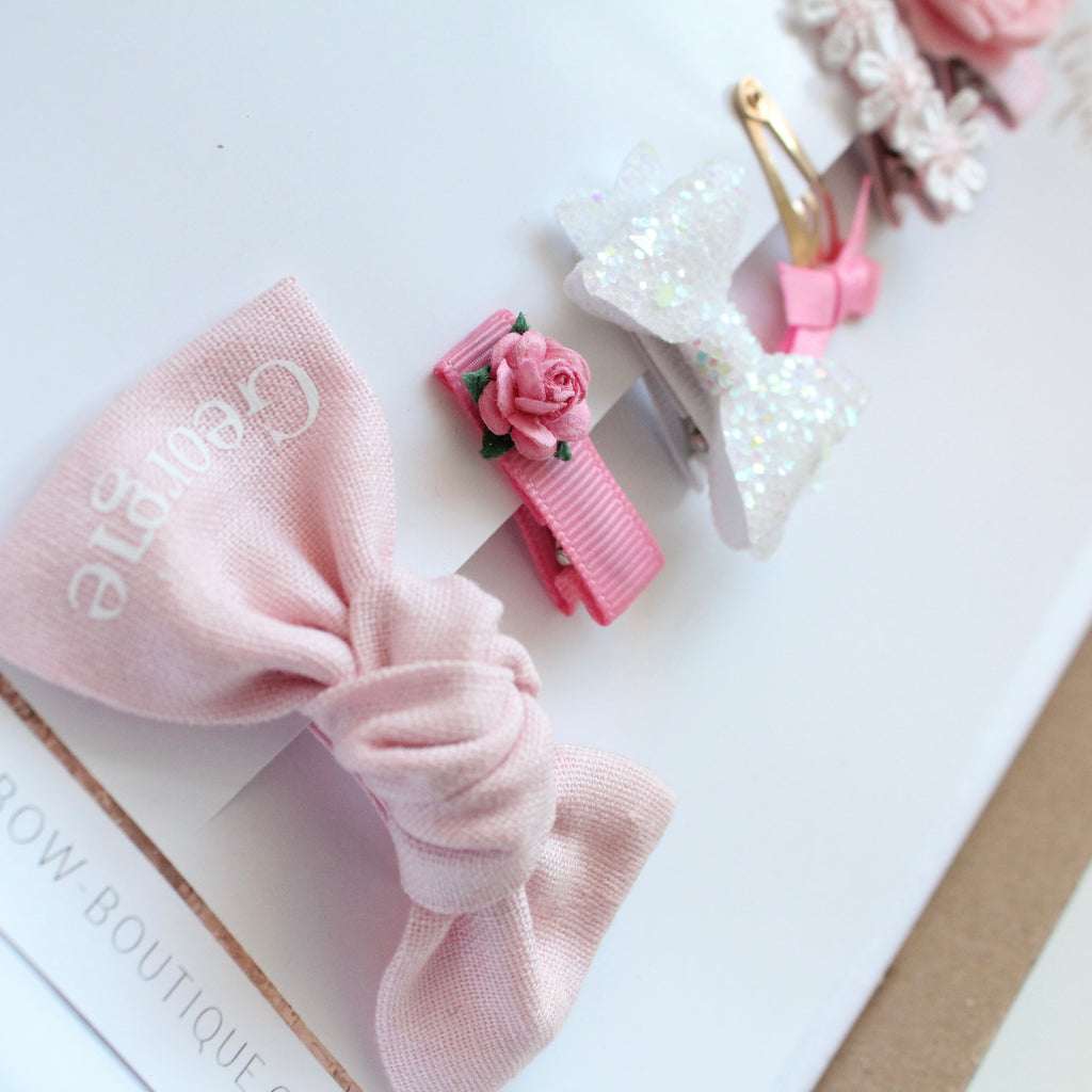Personalised pink & white clip set