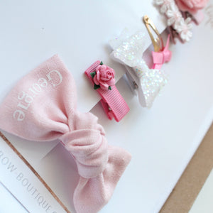 Personalised pink & white clip set