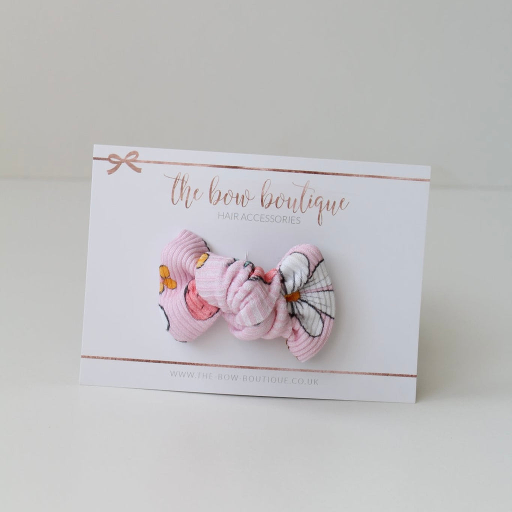 Strawberry & Daisy jersey ribbed knot bows | Clip, headband, bobble or alice band