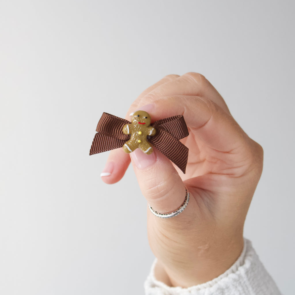 Brown ribbon gingerbread man bow | Clip or headband