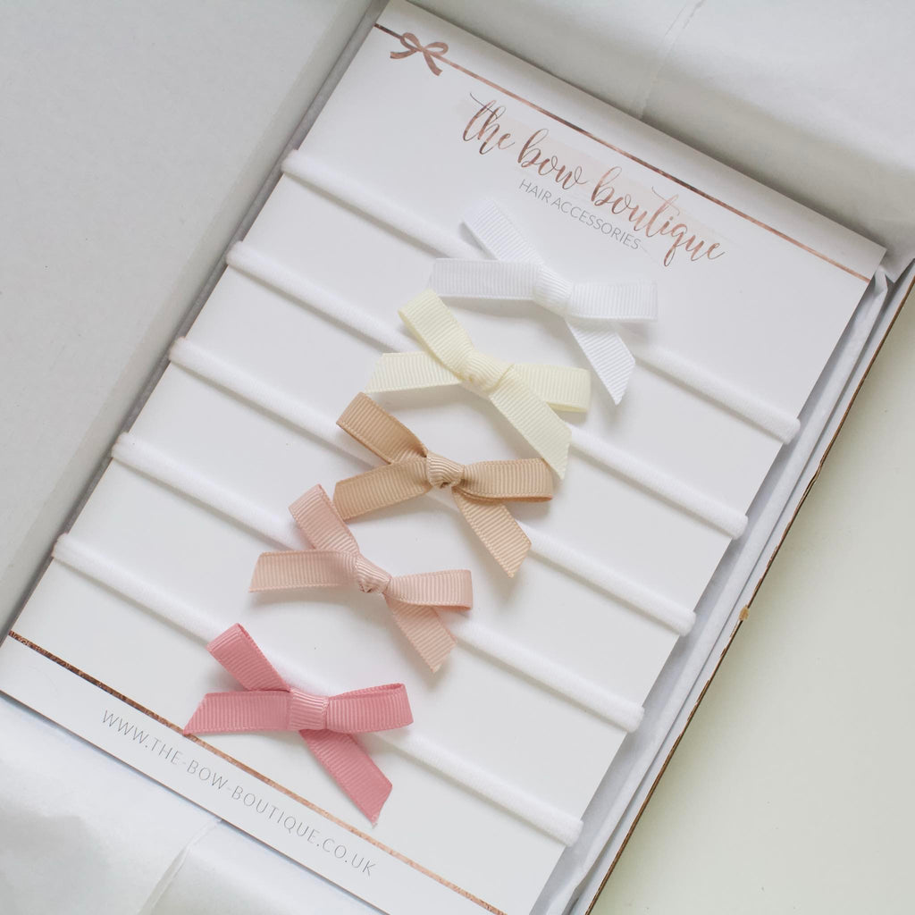 Hand tied neutral ribbon bow headband set