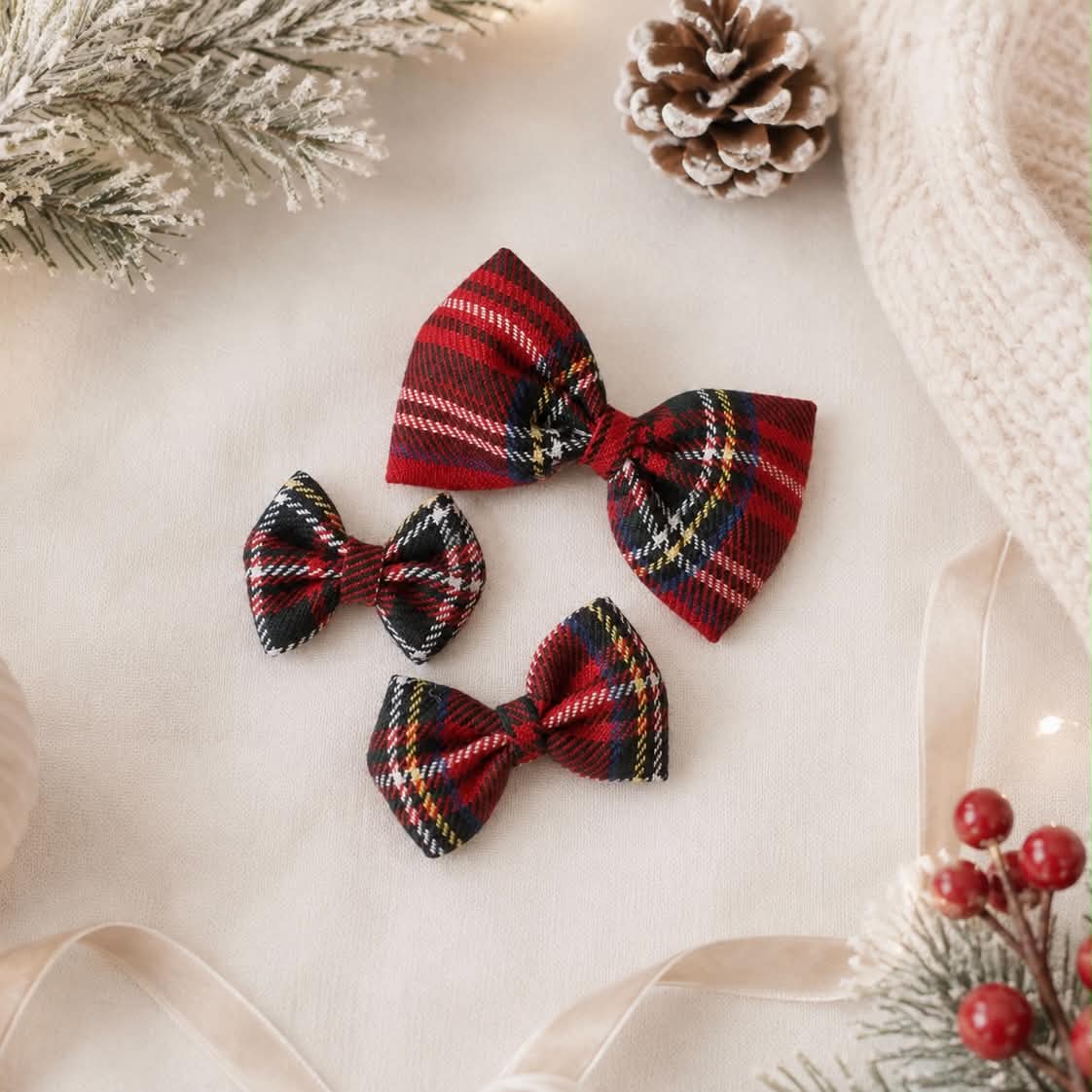 Cottage tartan red bow | 3 Sizes | Clip or headband