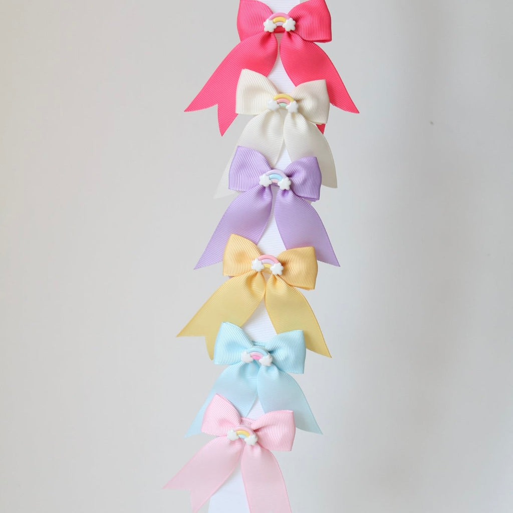 Rainbow long tail pinch bows | 6 colours | Clip or bobble