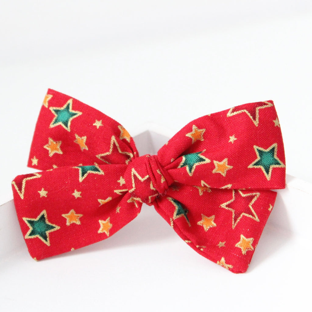 Red Christmas star mini sweetheart bow | Clip, headband or bobble