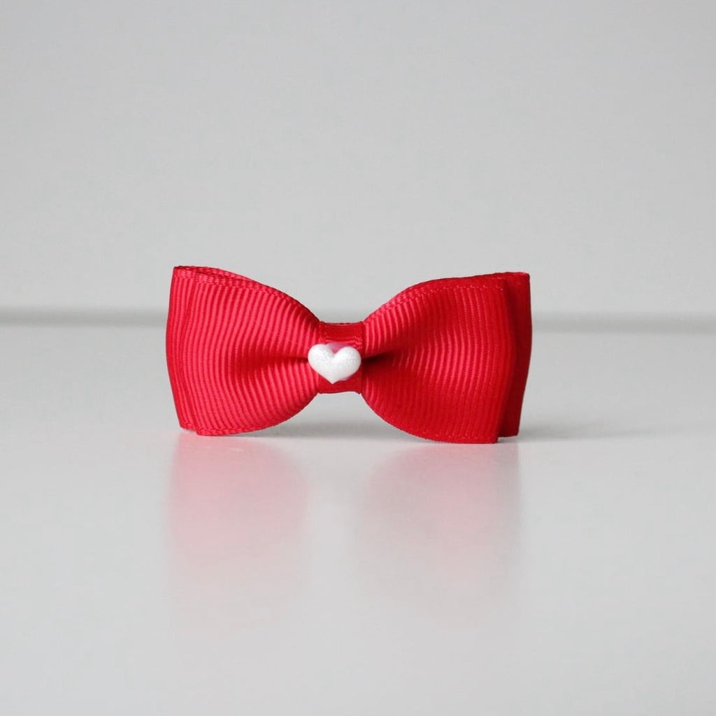 Red heart ribbon pinch bow | Clip, headband or bobble