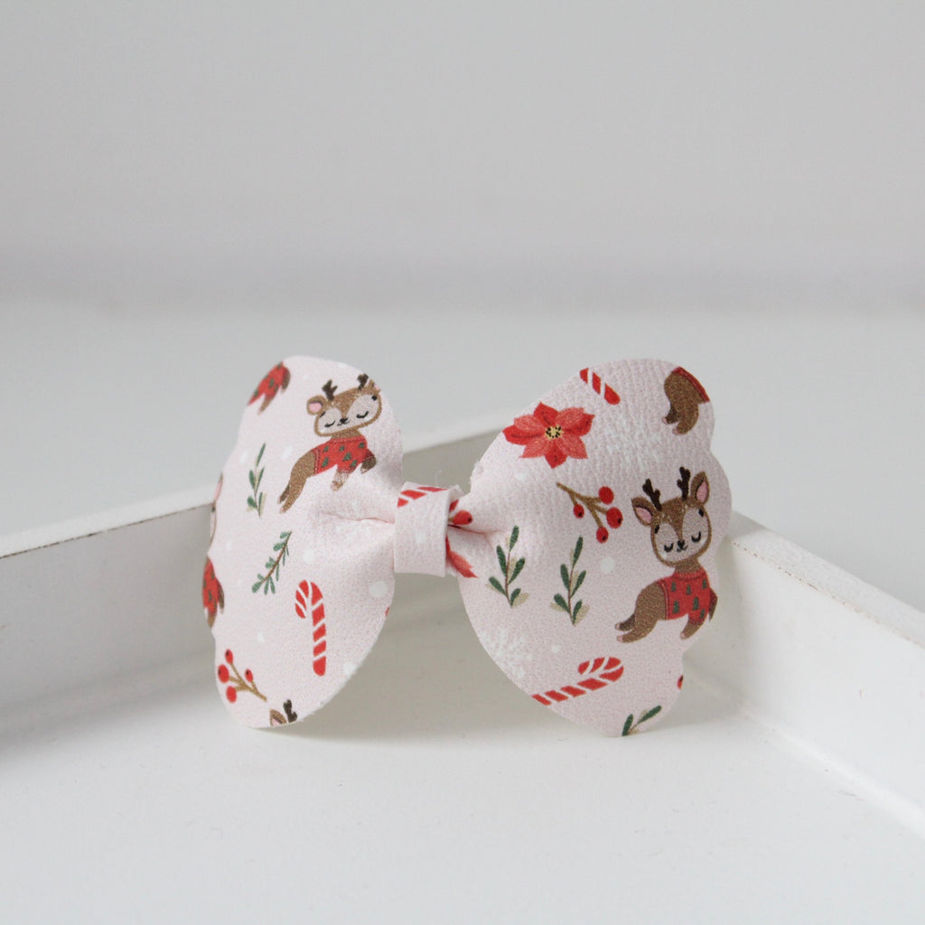 Jolly reindeer scalloped bow | Clip or headband