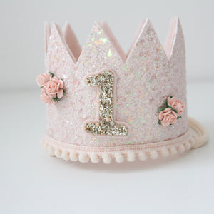 Soft peach birthday crown headband