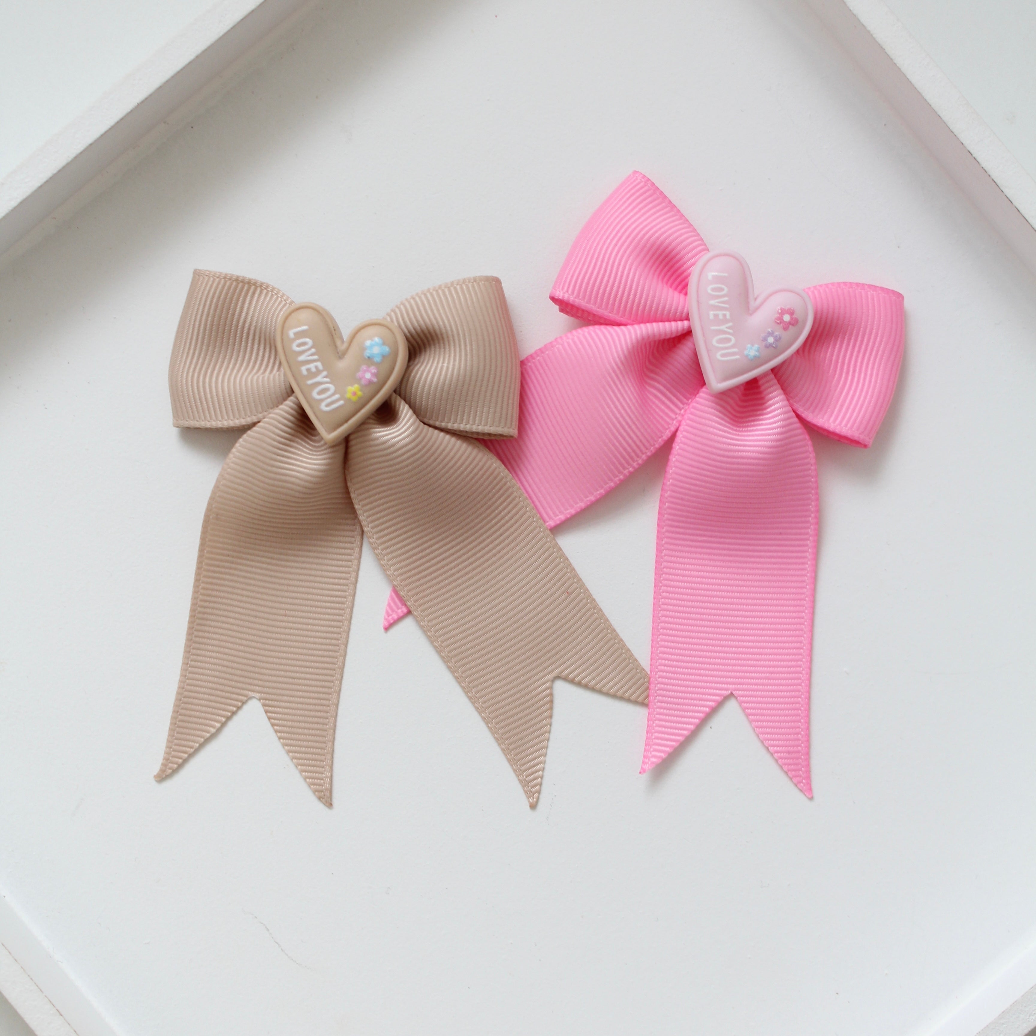 Love you heart tail ribbon bows | 2 colours | Clip or bobble