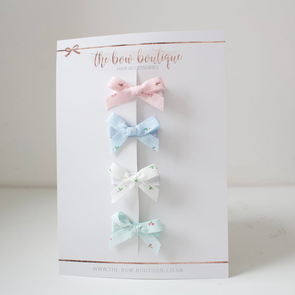 Floral hand tied ribbon bows | 4 Colours | Clip or headband