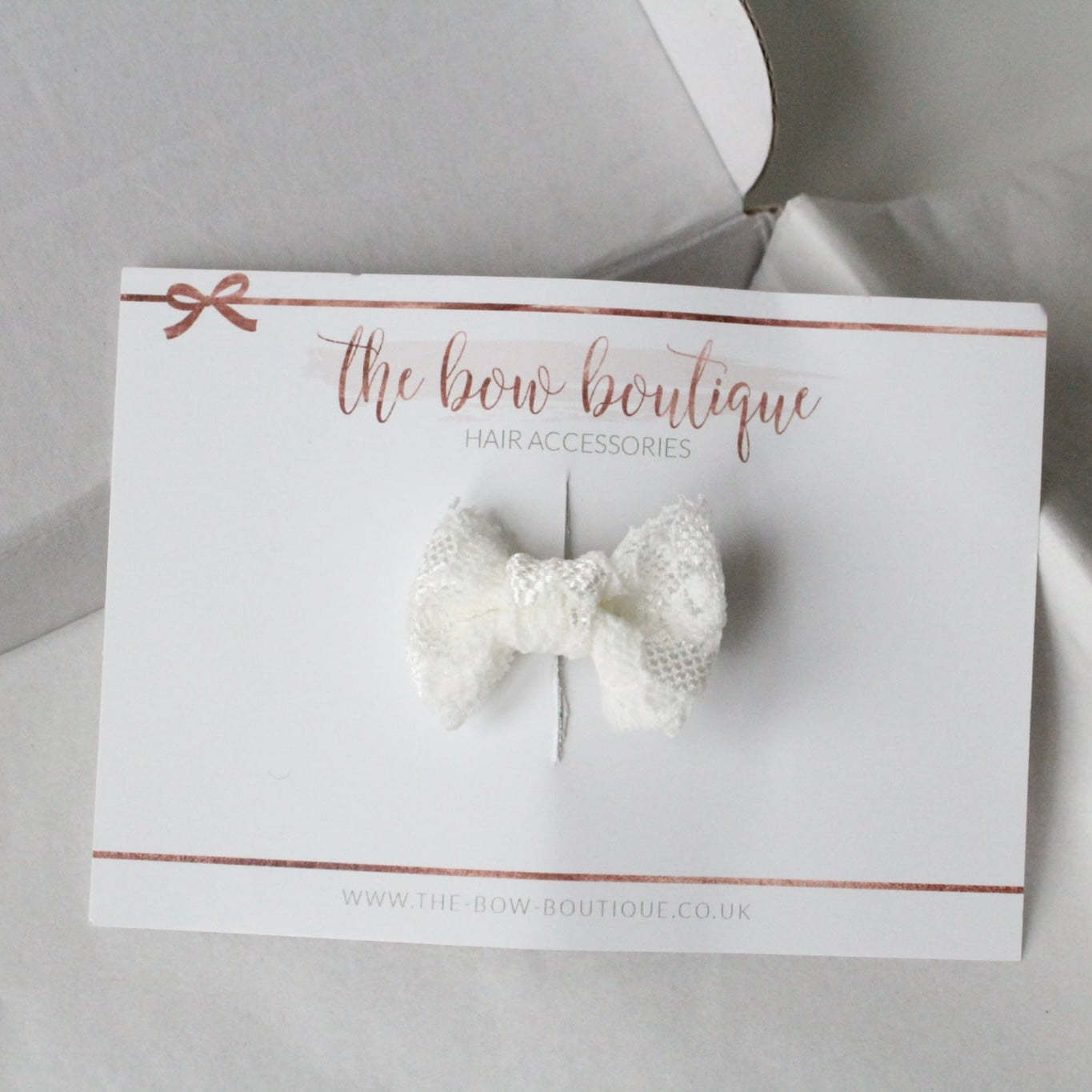 My first Ivory lace mini pinch bow clip | Occasion