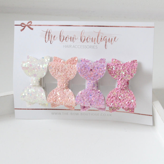 Petite deluxe set of 4 bows l clips or bobbles