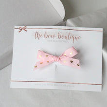 Load image into Gallery viewer, Pink &amp; gold heart ribbon bow
