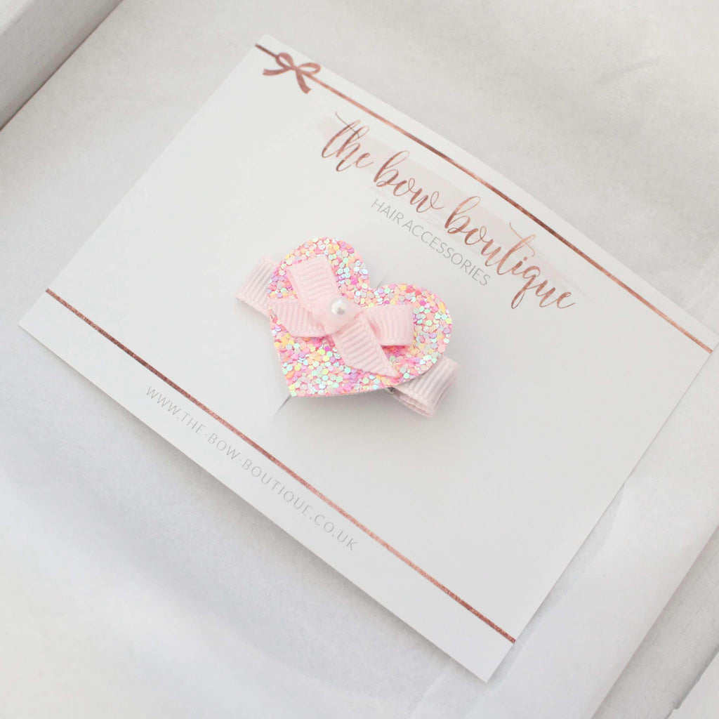 Pink glitter heart bow | Clip or headband | Valentines