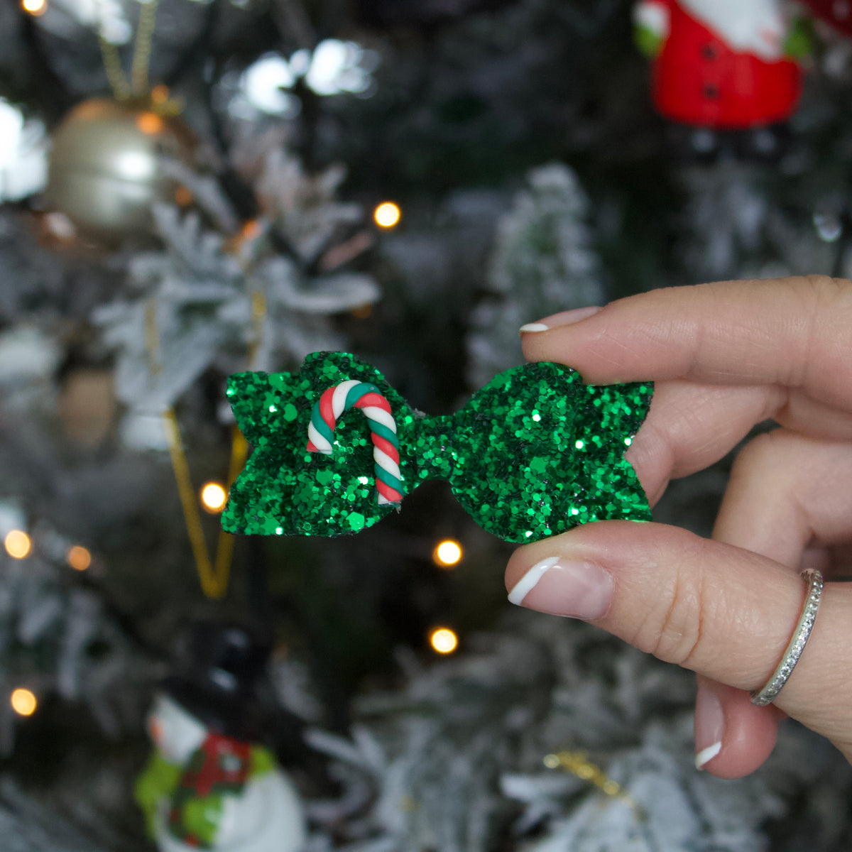 Candy cane small chunky glitter bow | Clip, headband or bobble