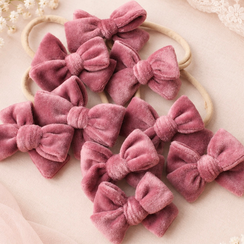 Dusky pink velvet mini sweetheart bow | Clip or Headband