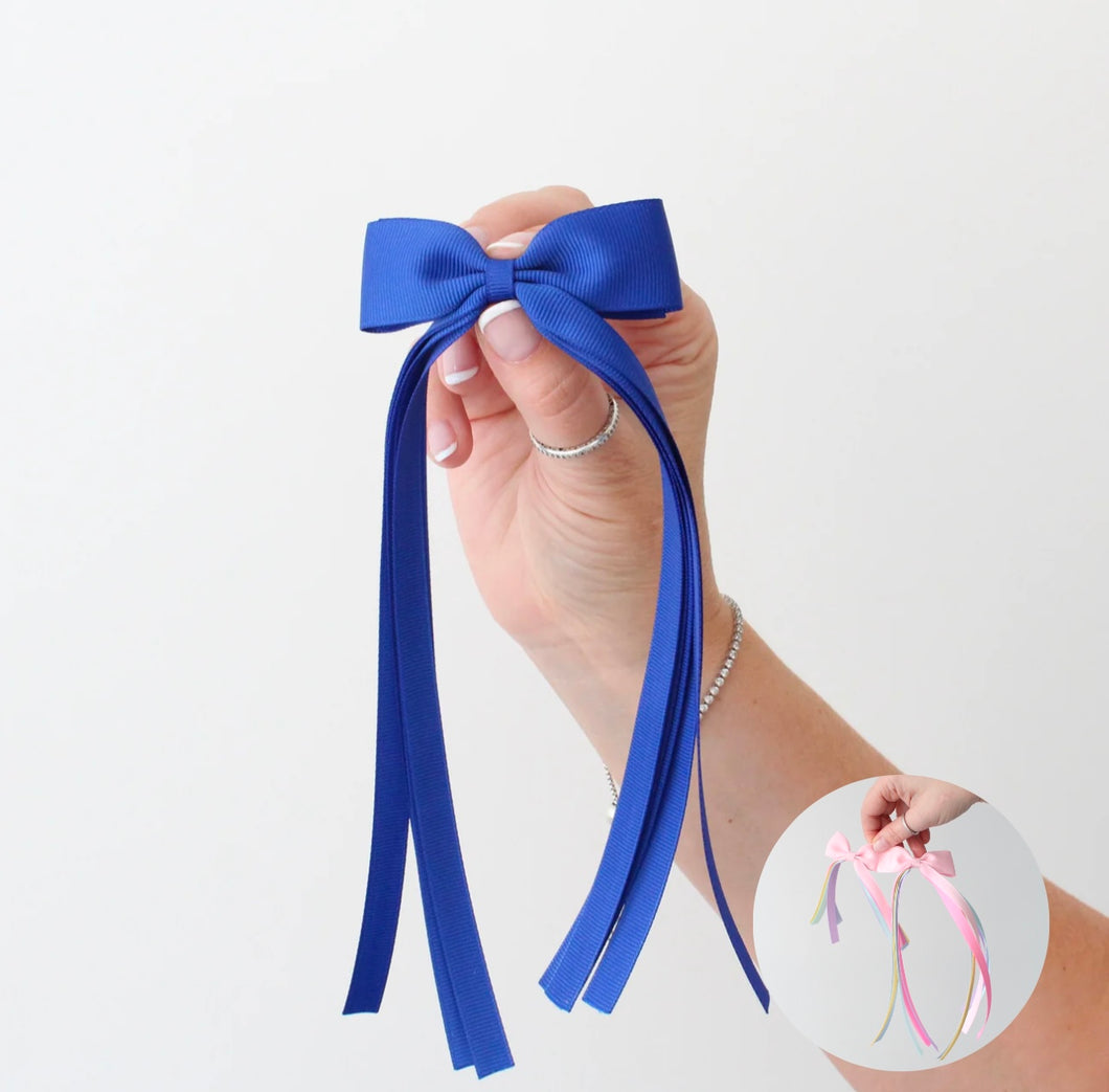 Royal blue tail pinch ribbon bows - 2 sizes