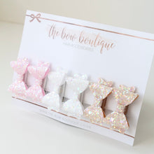 Load image into Gallery viewer, Mini baby set of pigtail glitter bows | clips or bobbles