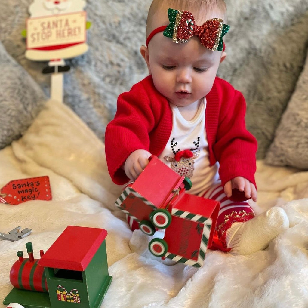 Christmas candy cane glitter bow | Clip or headband