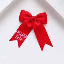 Load image into Gallery viewer, England football 2026 long tail pinch bows | Red | Option to personalise