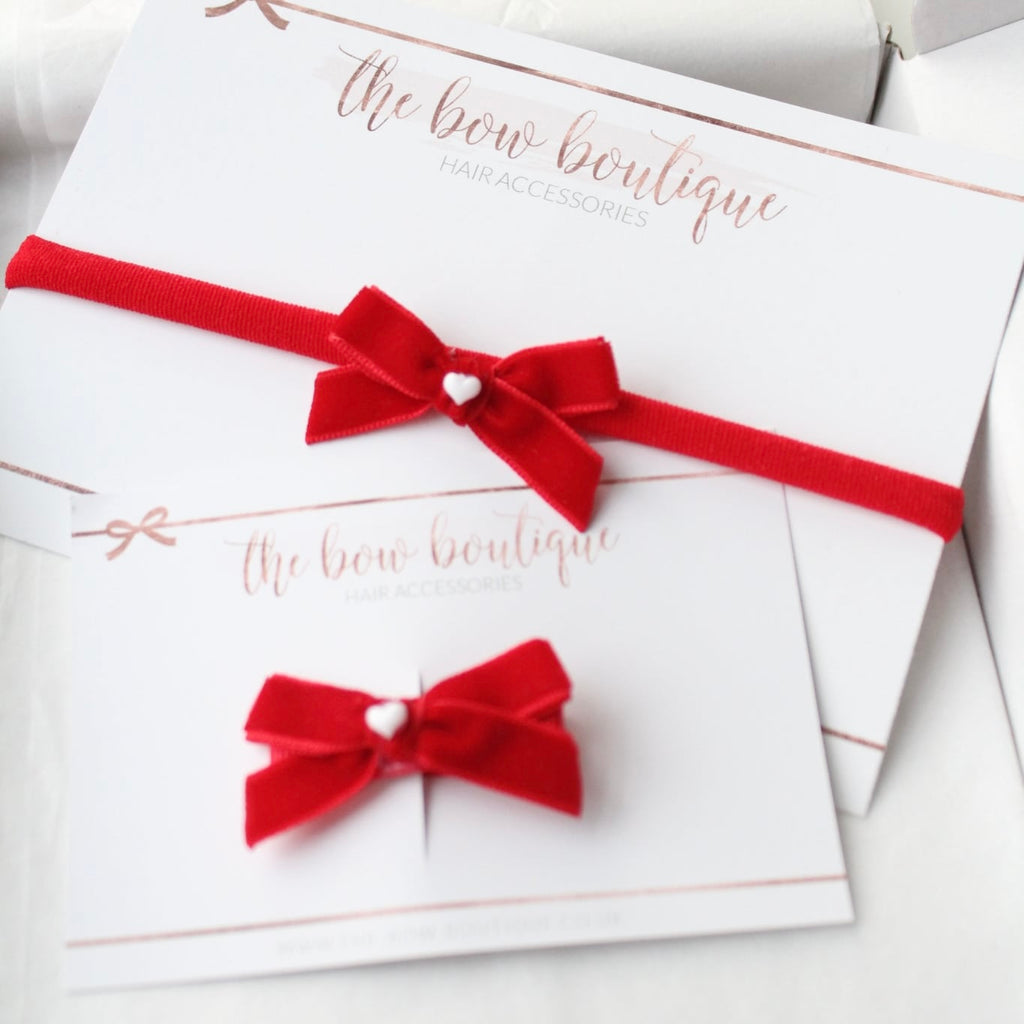 Red velvet heart bow | Clip or headband
