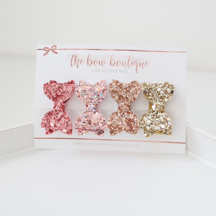 Petite deluxe set of 4 bows l clips or bobbles