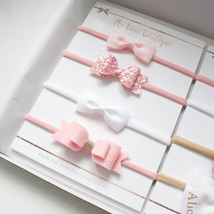 Soft pink new baby headband set