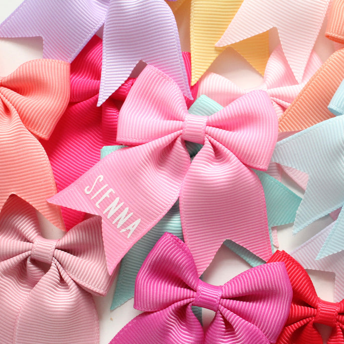 Personalised short tail pinch ribbon clip & bobbles 33 colours