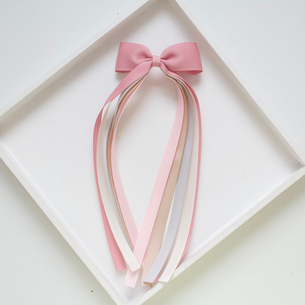 Neutral tail pinch ribbon bow | 2 sizes | Clip or bobble
