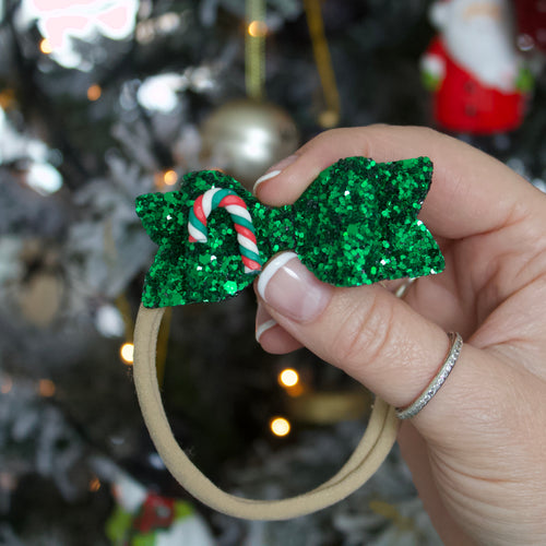 Candy cane small chunky glitter bow | Clip, headband or bobble