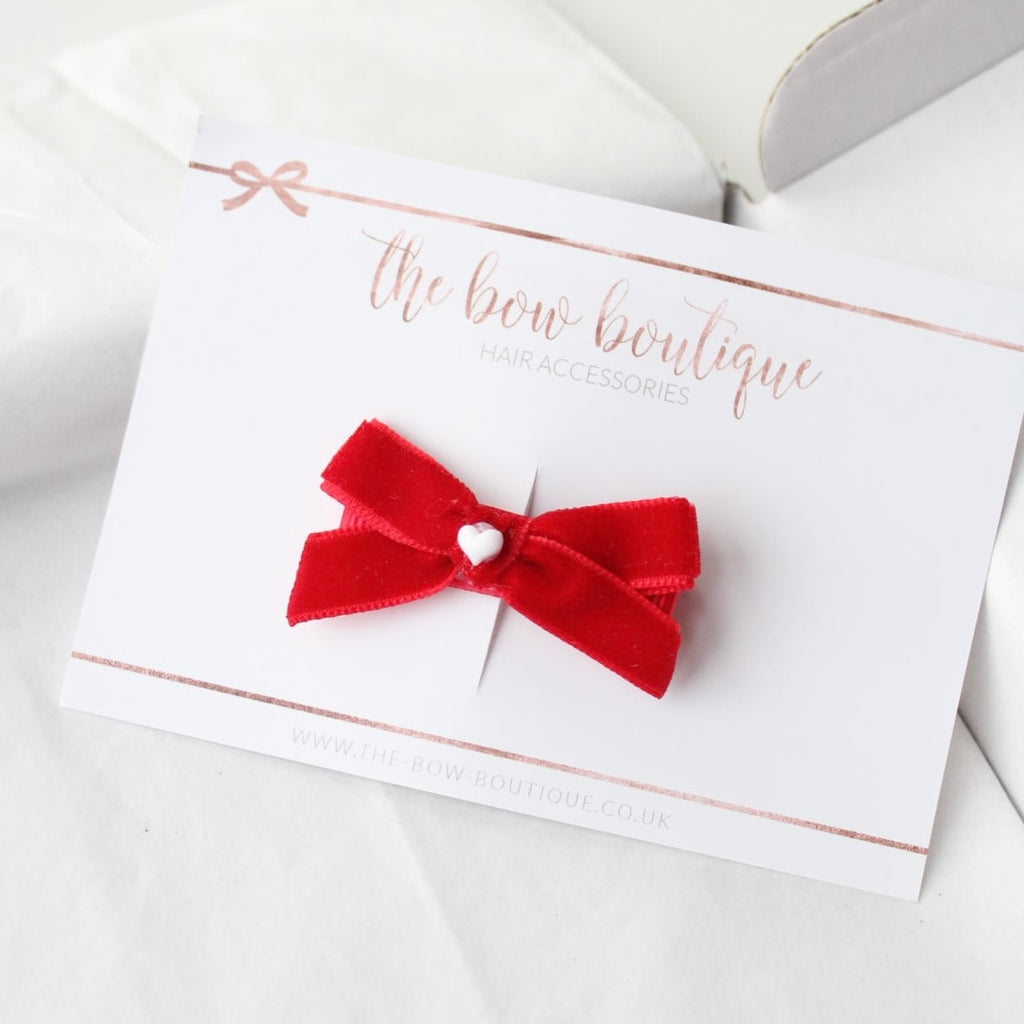 Red velvet heart bow | Clip or headband