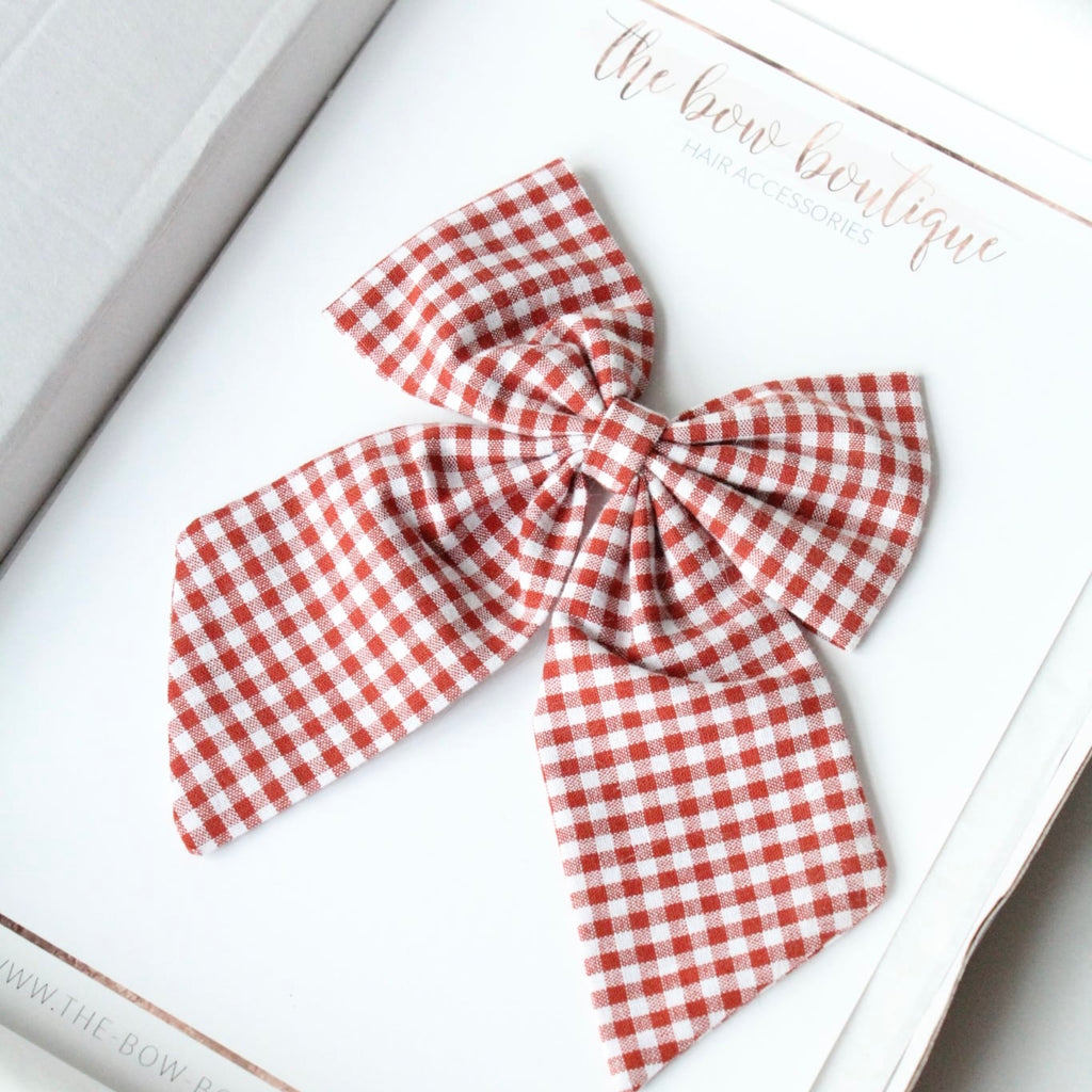 Rust gingham Signature Bow | Clip or bobble