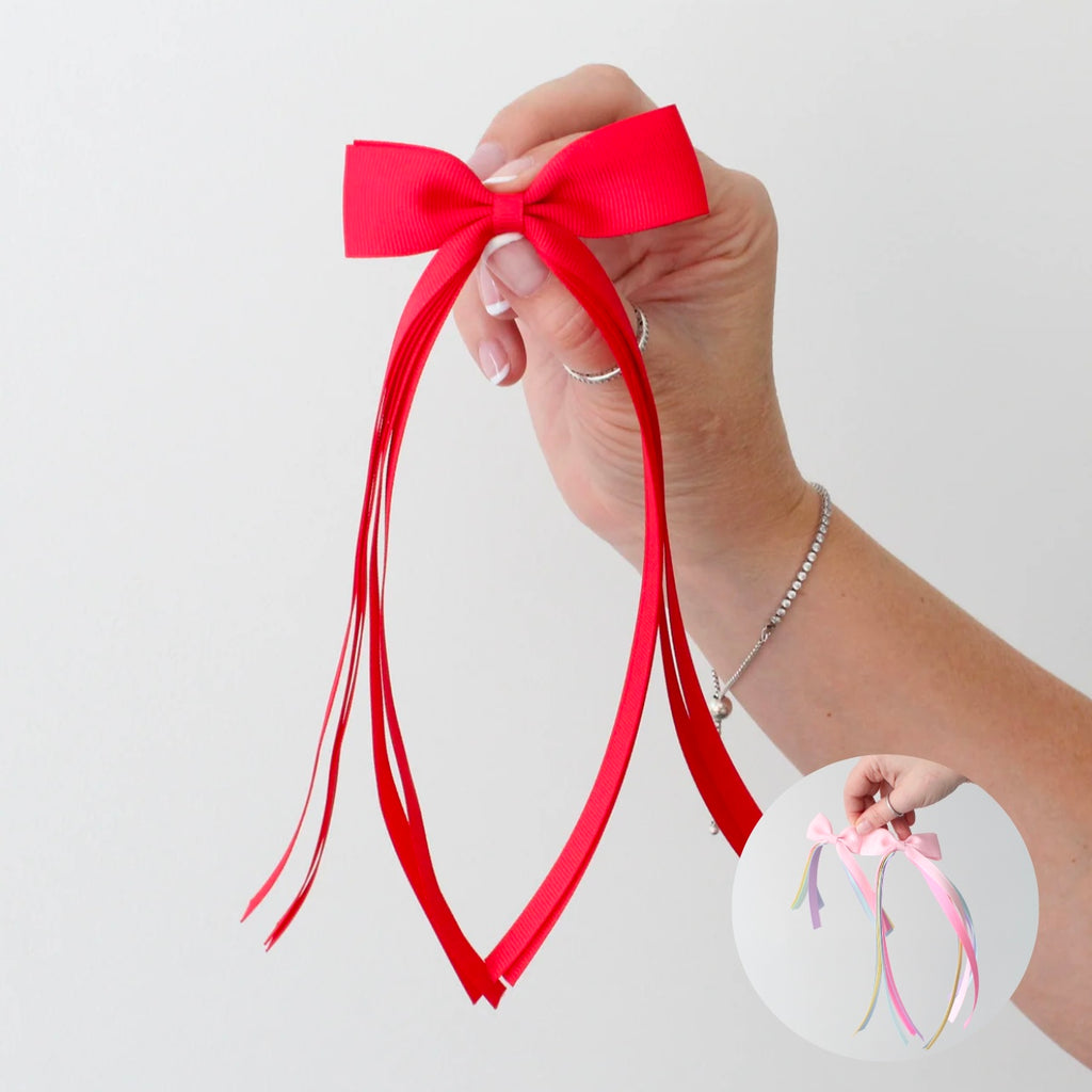 Red tail pinch ribbon bow | 2 sizes | Clip or bobble