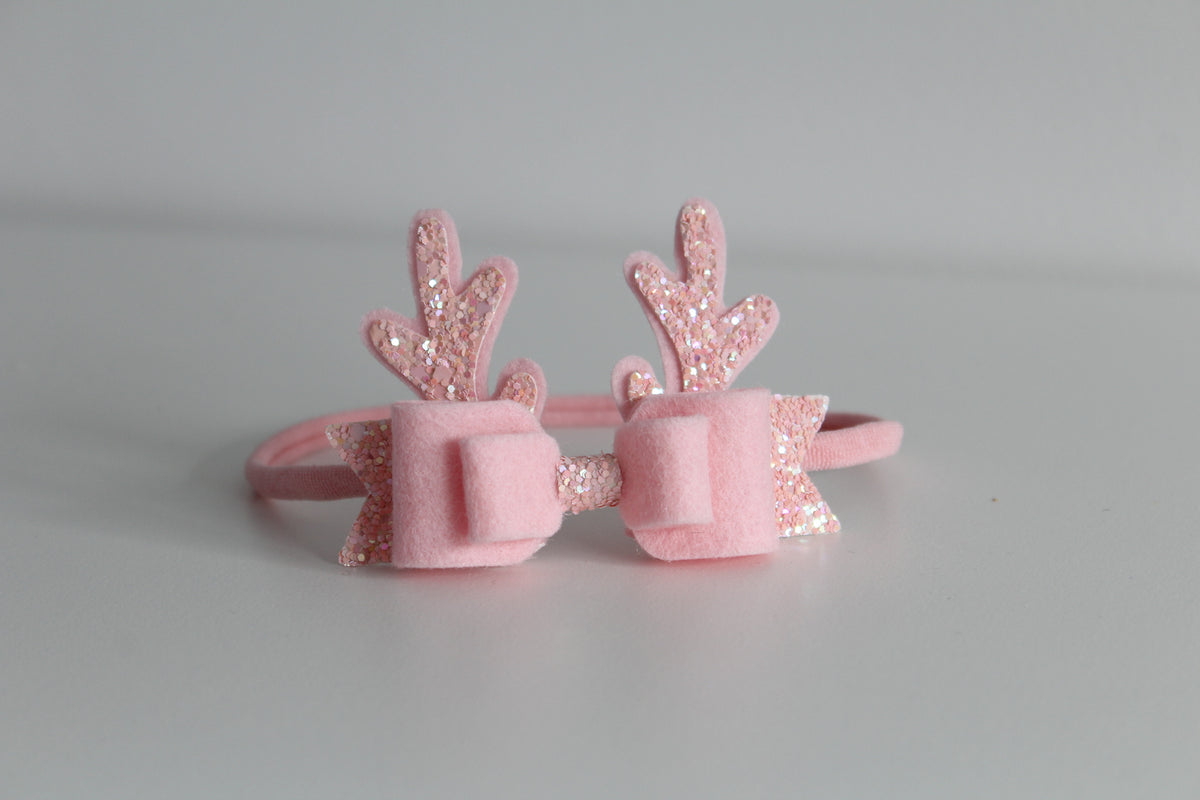 Pink antler bow | Clip or headband
