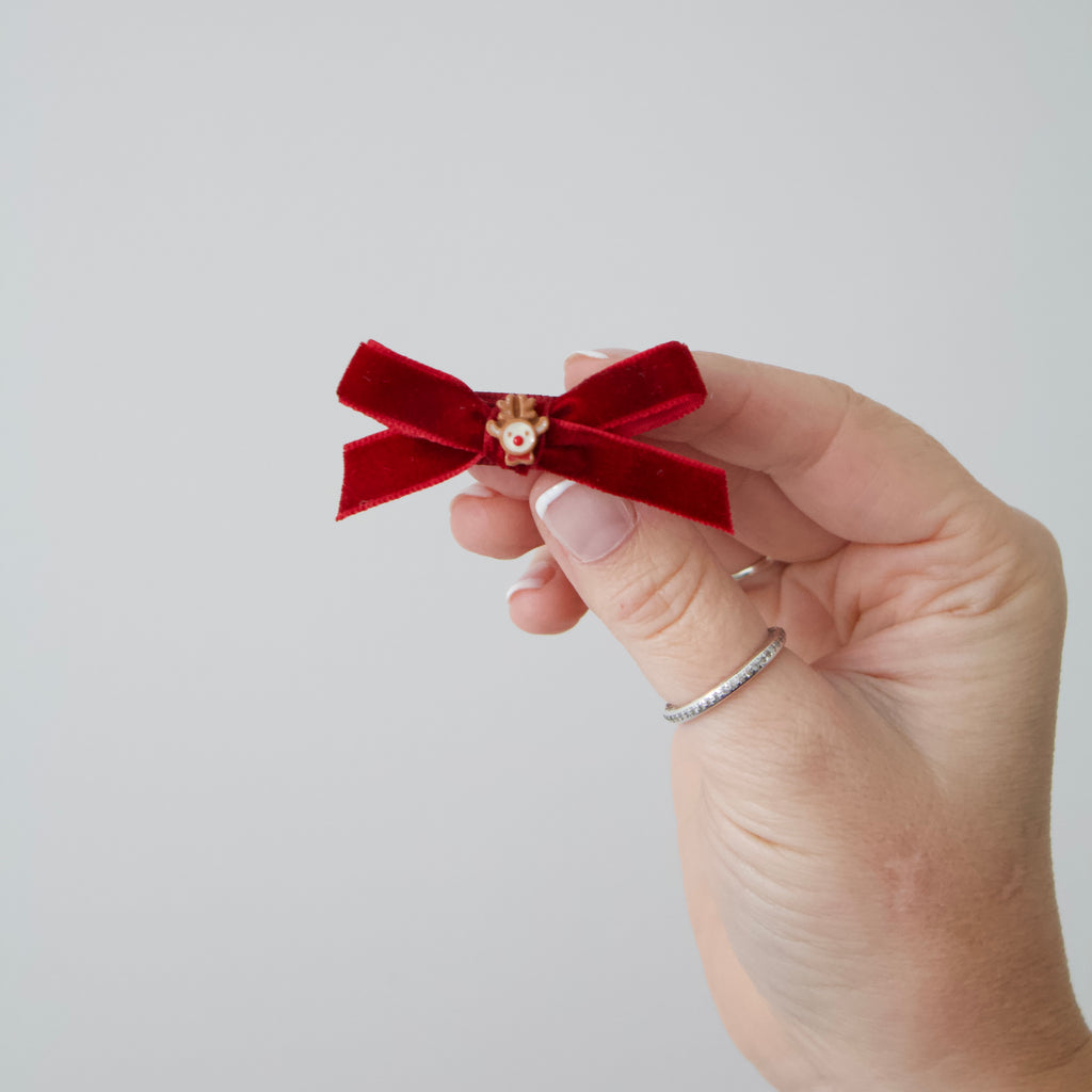 Christmas red reindeer velvet bow | Clip or headband
