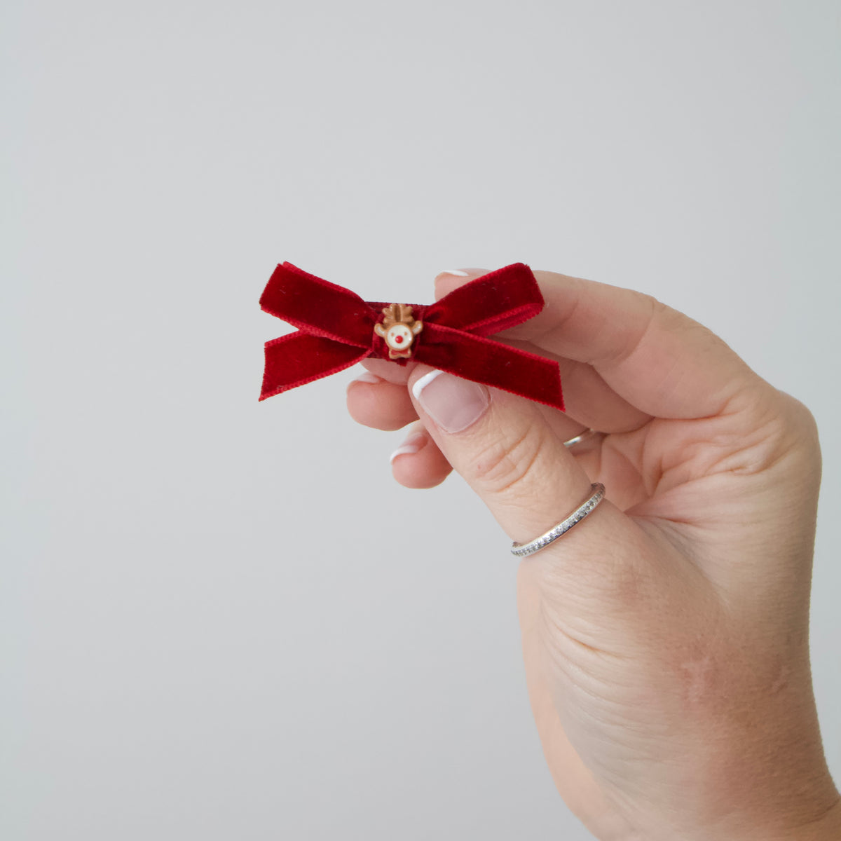 Christmas red reindeer velvet bow | Clip or headband