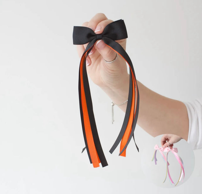 Orange and black tail pinch ribbon bows - 2 sizes