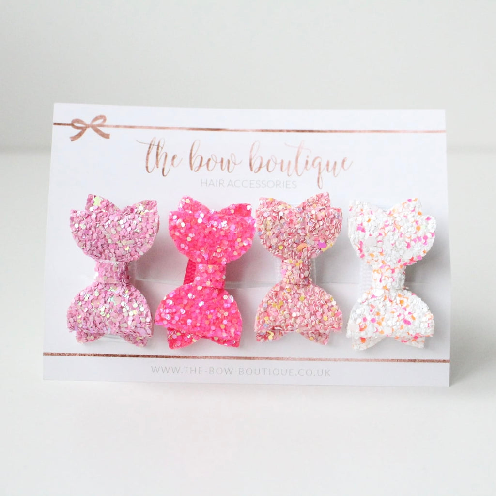 Petite deluxe set of 4 bows l clips or bobbles