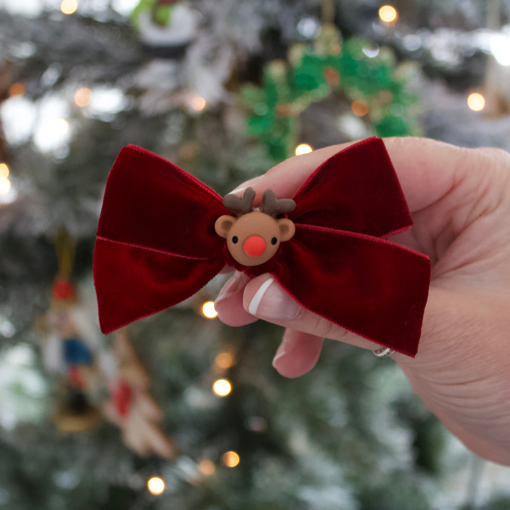 Velvet reindeer bow | Clip or headband